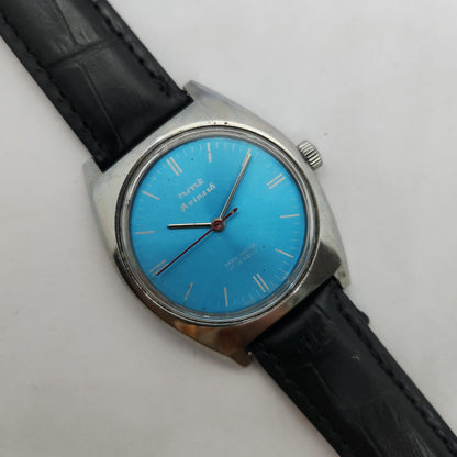 Vintage Original HMT Avinash Hand Winding 17 Jewels Blue Face Black Leather Strap Men's Wrist Watch OG186