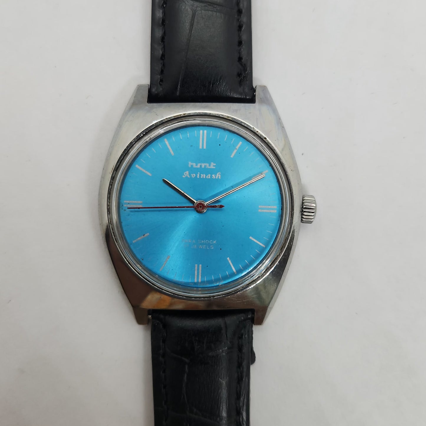 Vintage Original HMT Avinash Hand Winding 17 Jewels Blue Face Black Leather Strap Men's Wrist Watch OG186