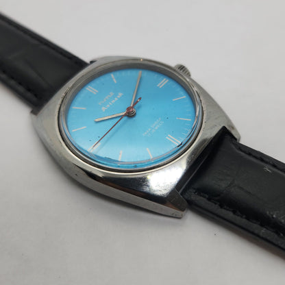 Vintage Original HMT Avinash Hand Winding 17 Jewels Blue Face Black Leather Strap Men's Wrist Watch OG186
