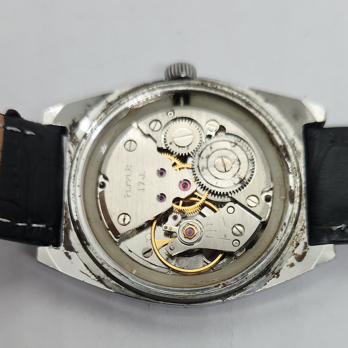 Vintage Original HMT Avinash Hand Winding 17 Jewels Blue Face Black Leather Strap Men's Wrist Watch OG186