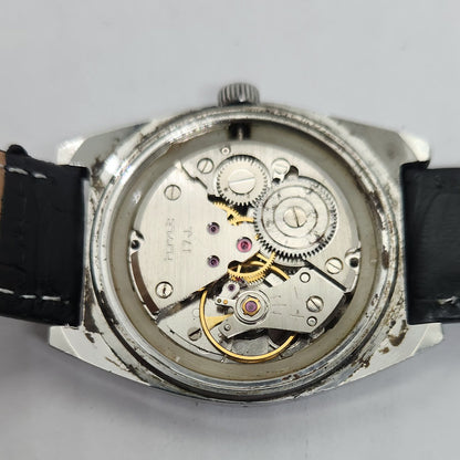 Vintage Original HMT Avinash Hand Winding 17 Jewels Blue Face Black Leather Strap Men's Wrist Watch OG186