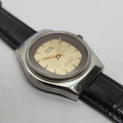 Vintage Original HMT Sarathi Hand Winding 17 Jewels Golden Face Black Leather Strap Men's Wrist Watch OG187