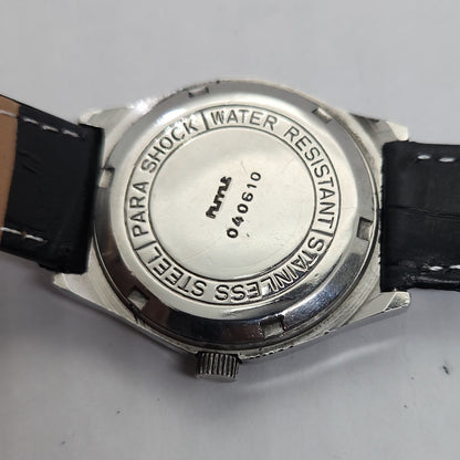 Vintage Original HMT Sarathi Hand Winding 17 Jewels Golden Face Black Leather Strap Men's Wrist Watch OG187