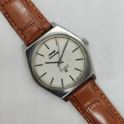 Vintage Original HMT Sandeep Hand Winding 17 Jewels White Face Brown Leather Strap Men's Wrist Watch OG189