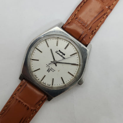 Vintage Original HMT Sandeep Hand Winding 17 Jewels White Face Brown Leather Strap Men's Wrist Watch OG189