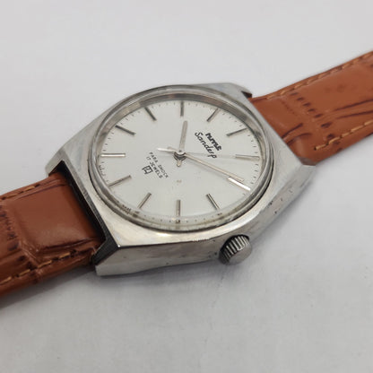 Vintage Original HMT Sandeep Hand Winding 17 Jewels White Face Brown Leather Strap Men's Wrist Watch OG189