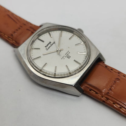 Vintage Original HMT Sandeep Hand Winding 17 Jewels White Face Brown Leather Strap Men's Wrist Watch OG189