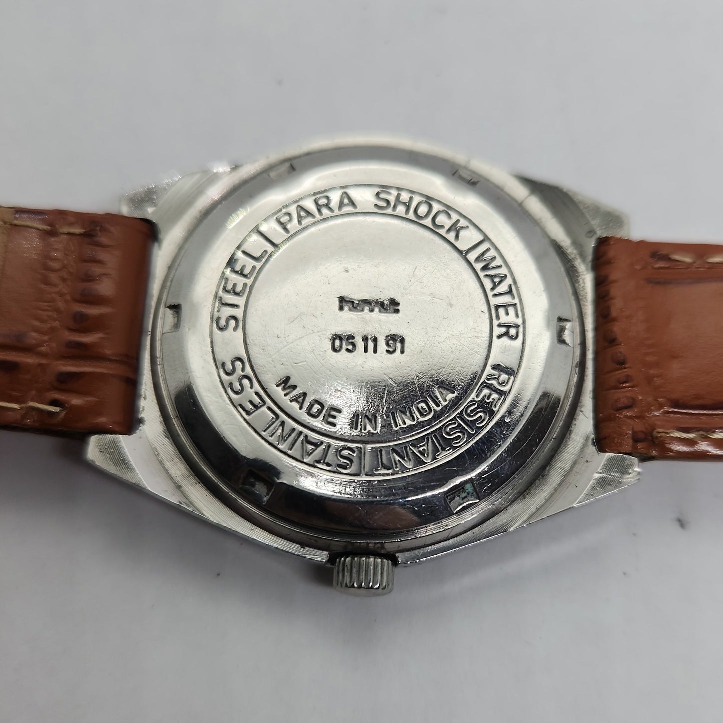 Vintage Original HMT Sandeep Hand Winding 17 Jewels White Face Brown Leather Strap Men's Wrist Watch OG189