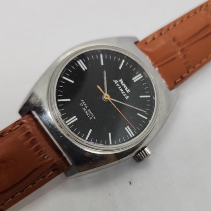 Vintage Original HMT Avinash Hand Winding 17 Jewels Black Face Brown Leather Strap Men's Wrist Watch OG190