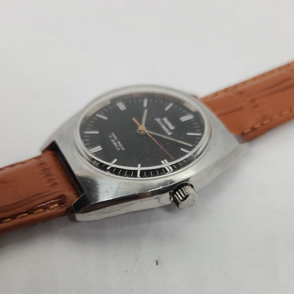 Vintage Original HMT Avinash Hand Winding 17 Jewels Black Face Brown Leather Strap Men's Wrist Watch OG190