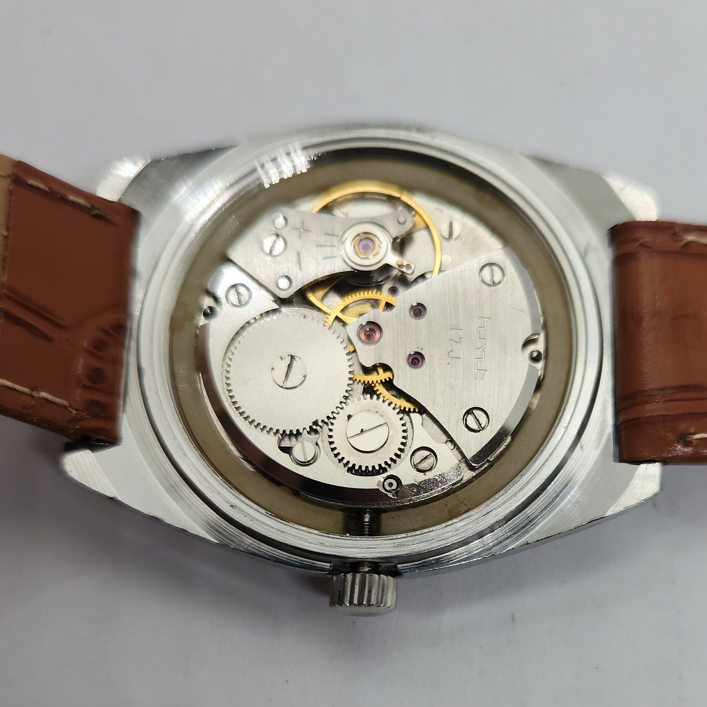 Vintage Original HMT Avinash Hand Winding 17 Jewels Black Face Brown Leather Strap Men's Wrist Watch OG190
