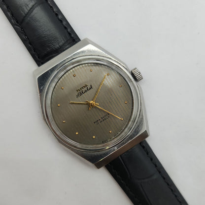 Vintage Original HMT Abhishek Hand Winding 17 Jewels Grey Face Black Leather Strap Men's Wrist Watch OG191