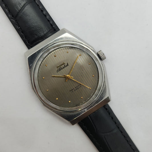 Vintage Original HMT Abhishek Hand Winding 17 Jewels Grey Face Black Leather Strap Men's Wrist Watch OG191