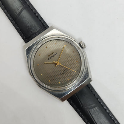 Vintage Original HMT Abhishek Hand Winding 17 Jewels Grey Face Black Leather Strap Men's Wrist Watch OG191