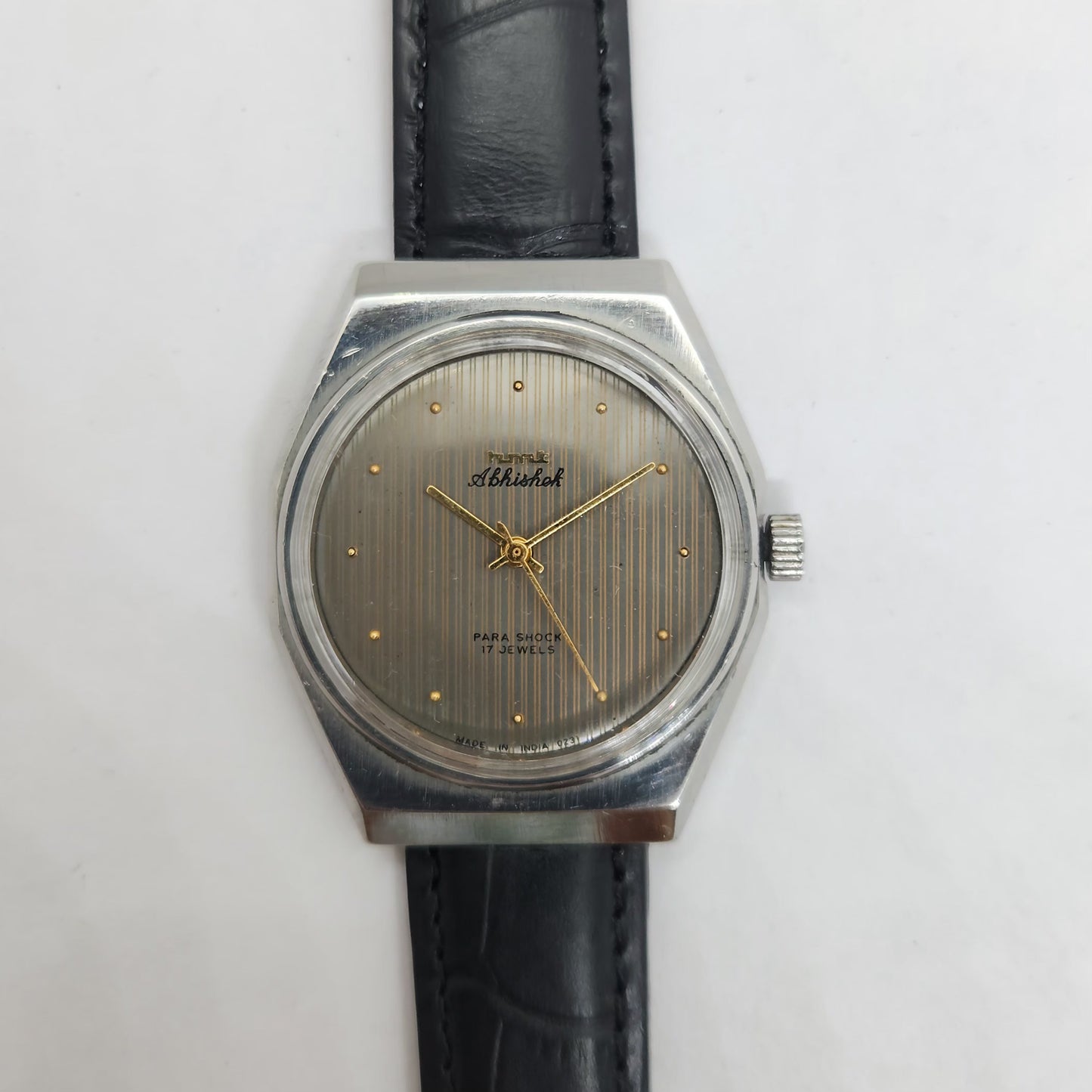 Vintage Original HMT Abhishek Hand Winding 17 Jewels Grey Face Black Leather Strap Men's Wrist Watch OG191