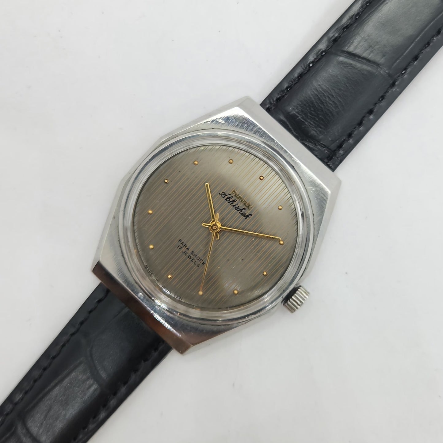 Vintage Original HMT Abhishek Hand Winding 17 Jewels Grey Face Black Leather Strap Men's Wrist Watch OG191