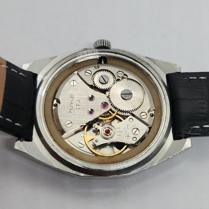 Vintage Original HMT Abhishek Hand Winding 17 Jewels Grey Face Black Leather Strap Men's Wrist Watch OG191
