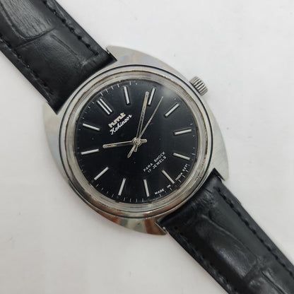 Vintage Original HMT Kohinoor Hand Winding 17 Jewels Black Face Men's Wrist Watch OG194