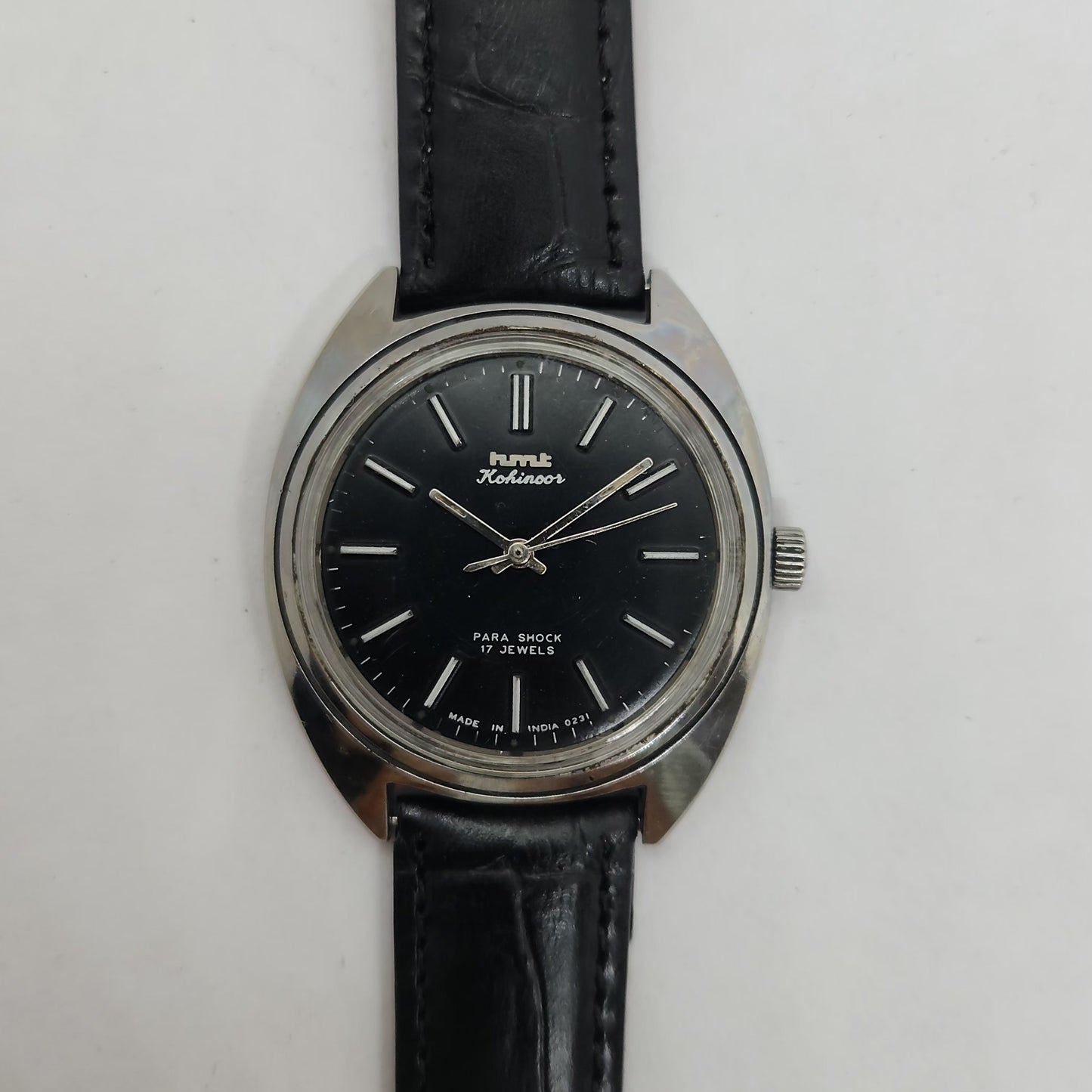 Vintage Original HMT Kohinoor Hand Winding 17 Jewels Black Face Men's Wrist Watch OG194