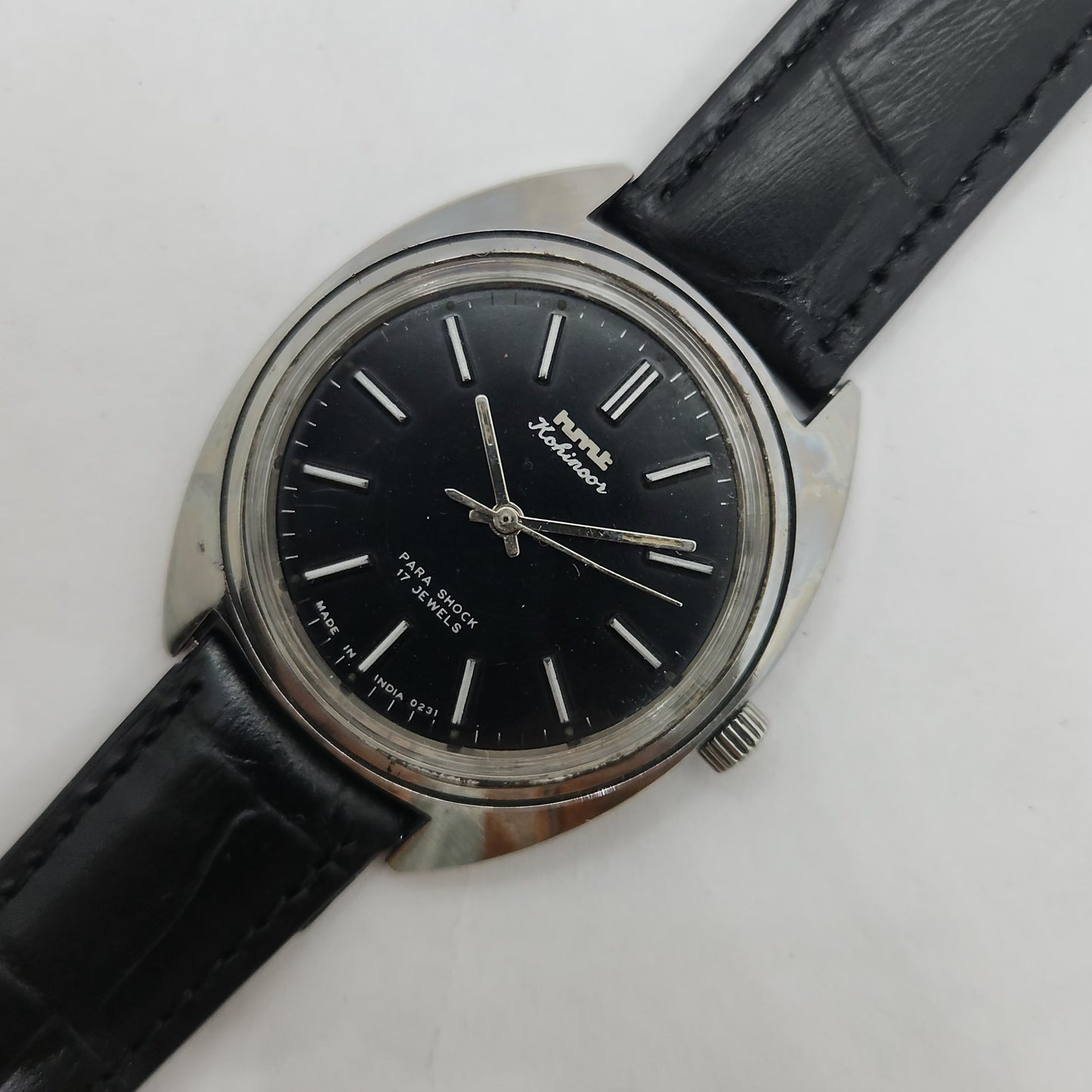 Vintage Original HMT Kohinoor Hand Winding 17 Jewels Black Face Men's Wrist Watch OG194