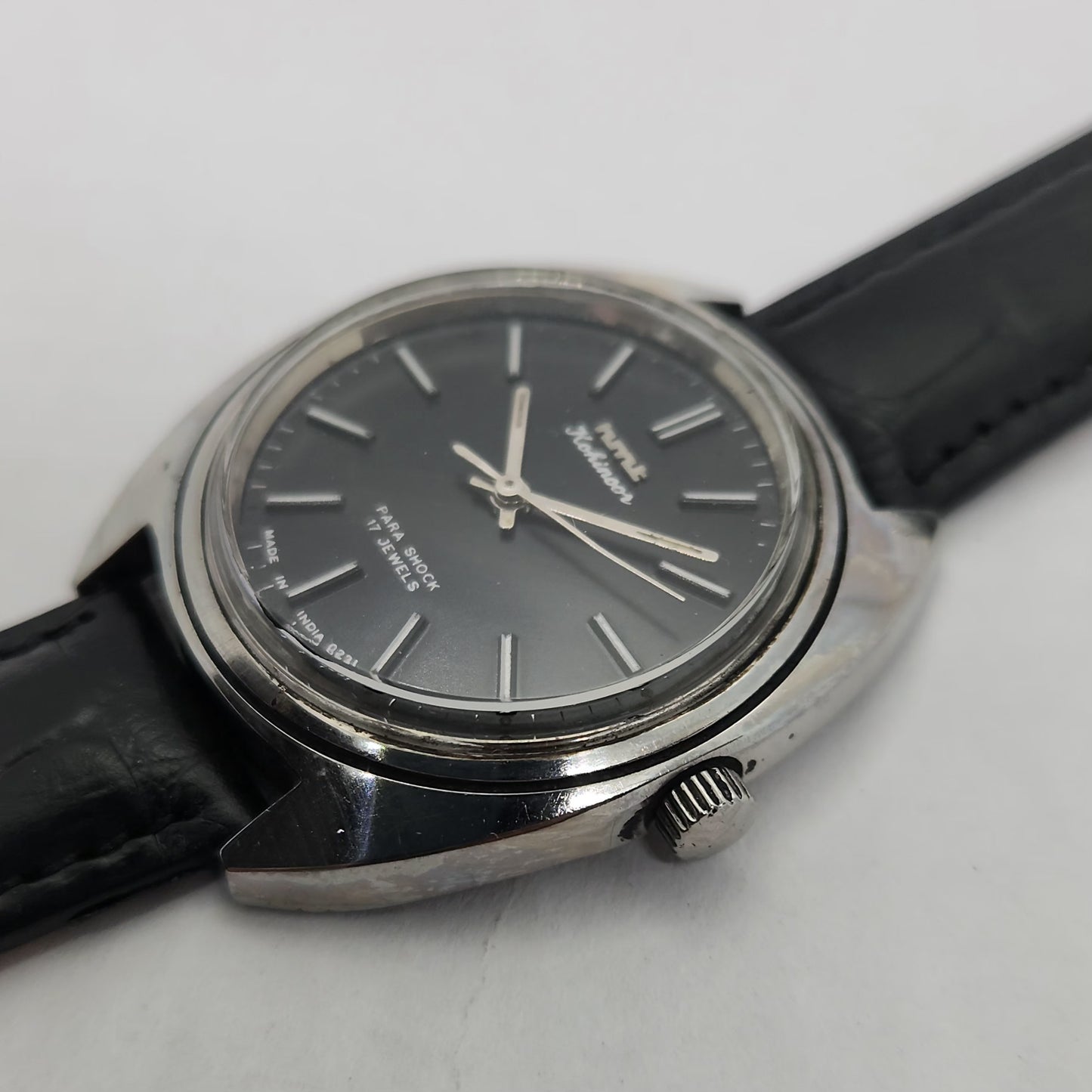 Vintage Original HMT Kohinoor Hand Winding 17 Jewels Black Face Men's Wrist Watch OG194