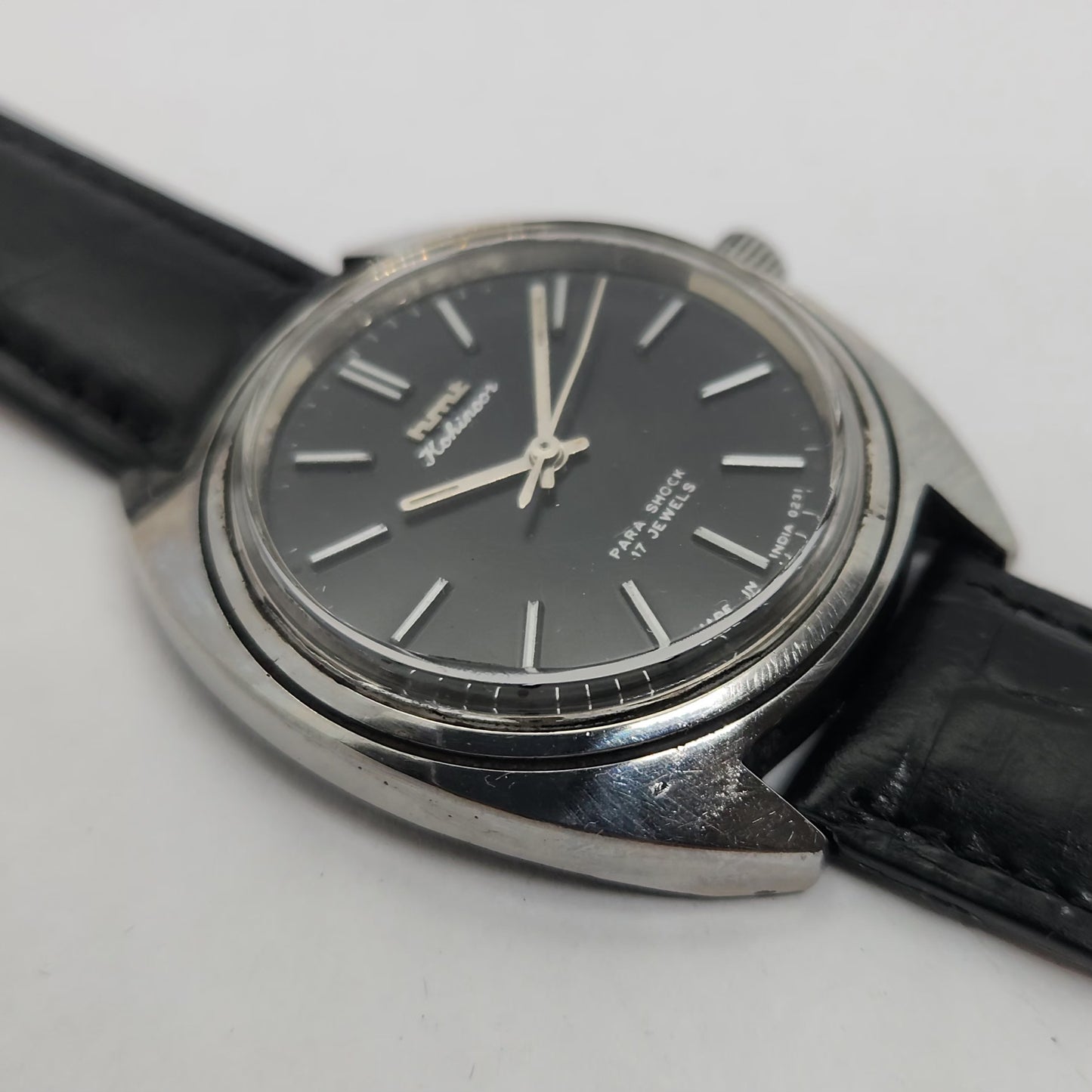 Vintage Original HMT Kohinoor Hand Winding 17 Jewels Black Face Men's Wrist Watch OG194