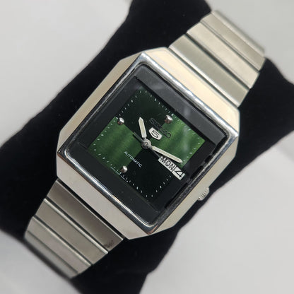 Vintage 1980 Original Seiko 5 Automatic 6309-510A Green face 17 Jewels Day-Date Japanese Men's Wrist Watch OG196