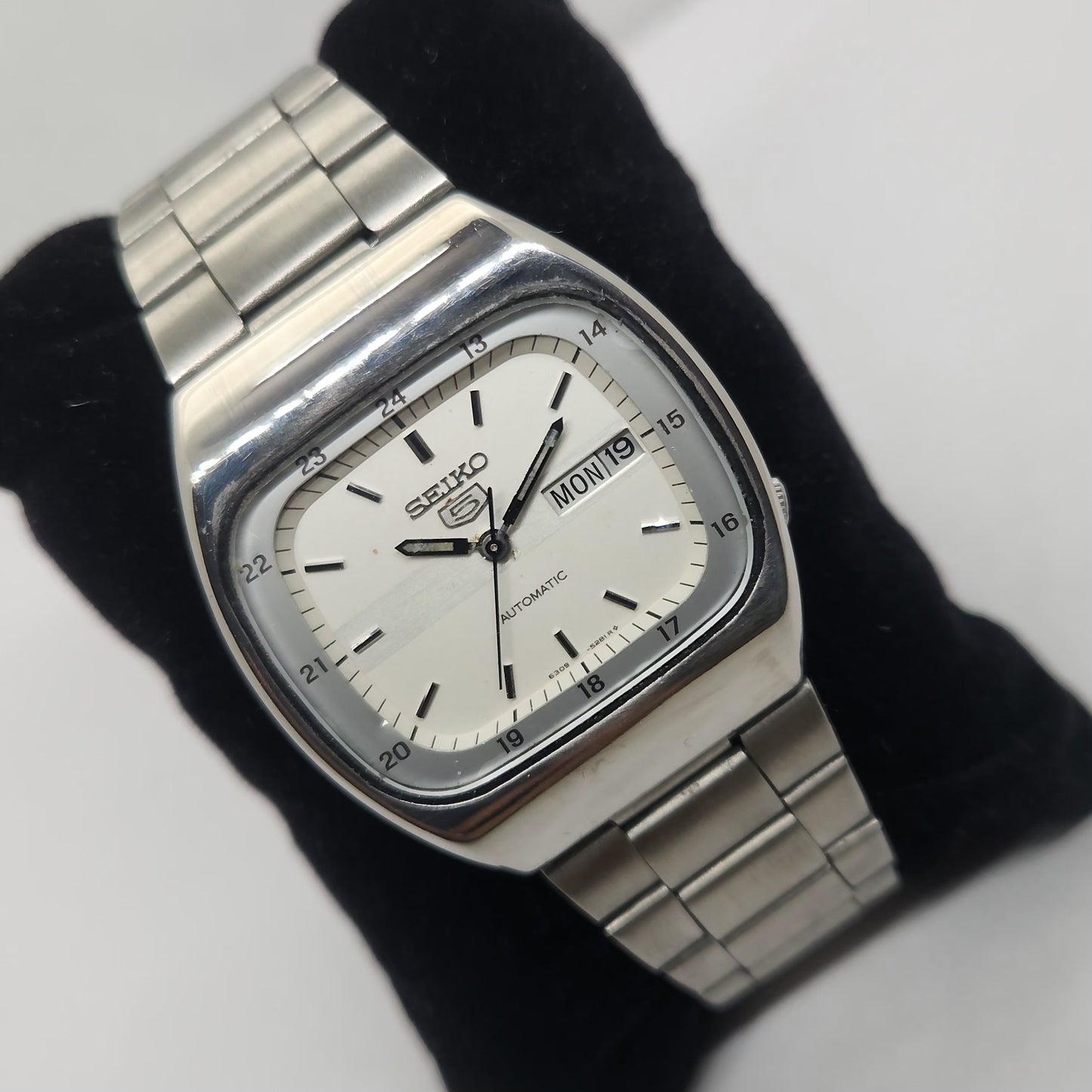 Vintage 1980 Original Seiko 5 Automatic 6309-5100 White face 17 Jewels Day-Date Japanese Men's Wrist Watch OG197
