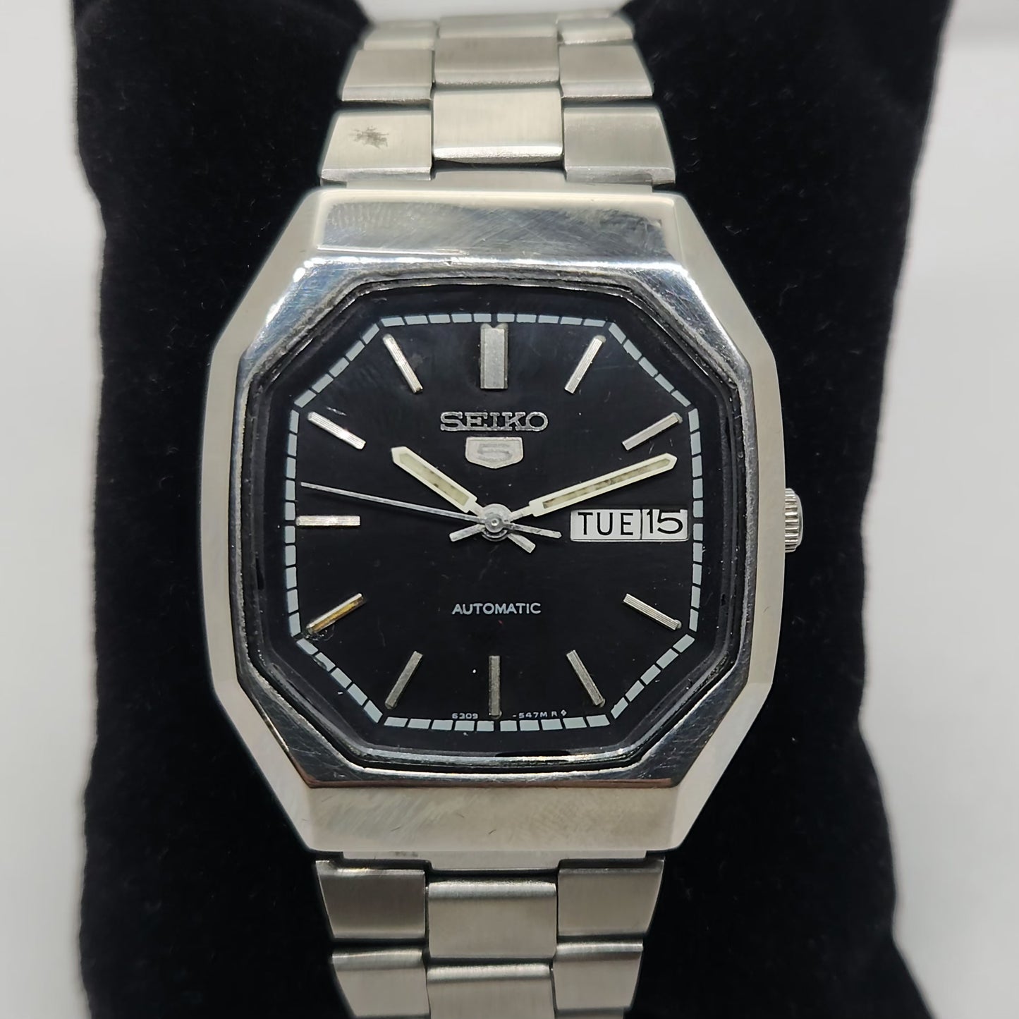 Vintage 1980 Original Seiko 5 Automatic 6309-8840 Black face 17 Jewels Day-Date Japanese Men's Wrist Watch OG200