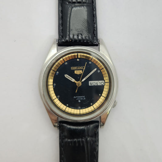 Vintage 1980 Original Seiko 5 Automatic 6309-8800 Black face 17 Jewels Day-Date Japanese Men's Wrist Watch OG201