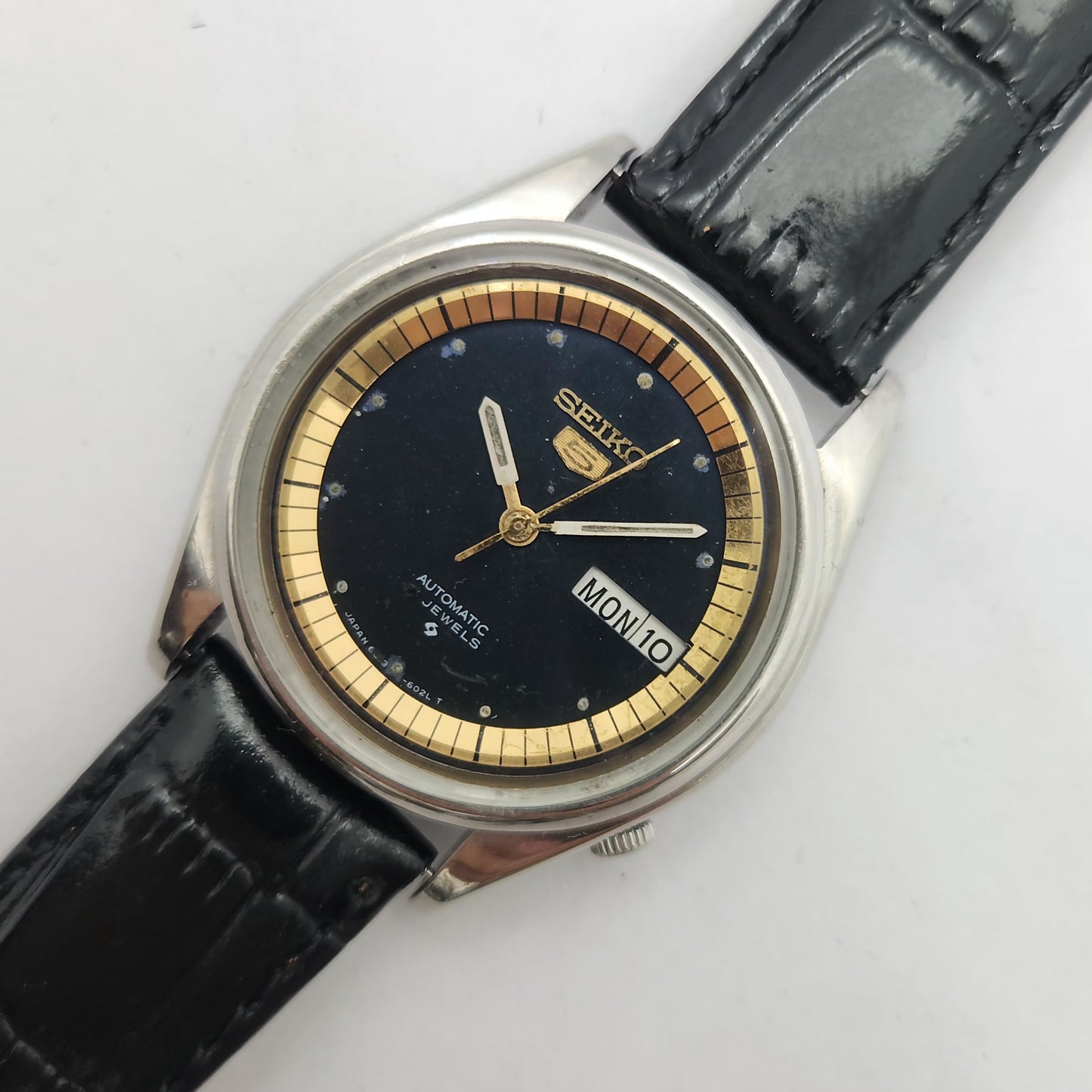 Vintage 1980 Original Seiko 5 Automatic 6309-8800 Black face 17 Jewels Day-Date Japanese Men's Wrist Watch OG201