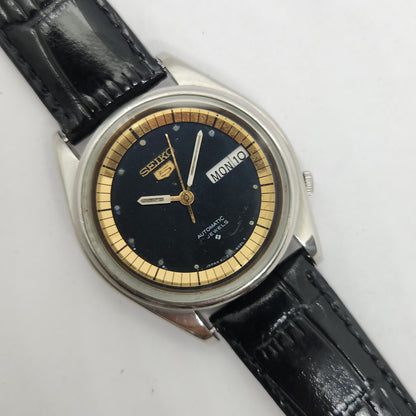 Vintage 1980 Original Seiko 5 Automatic 6309-8800 Black face 17 Jewels Day-Date Japanese Men's Wrist Watch OG201