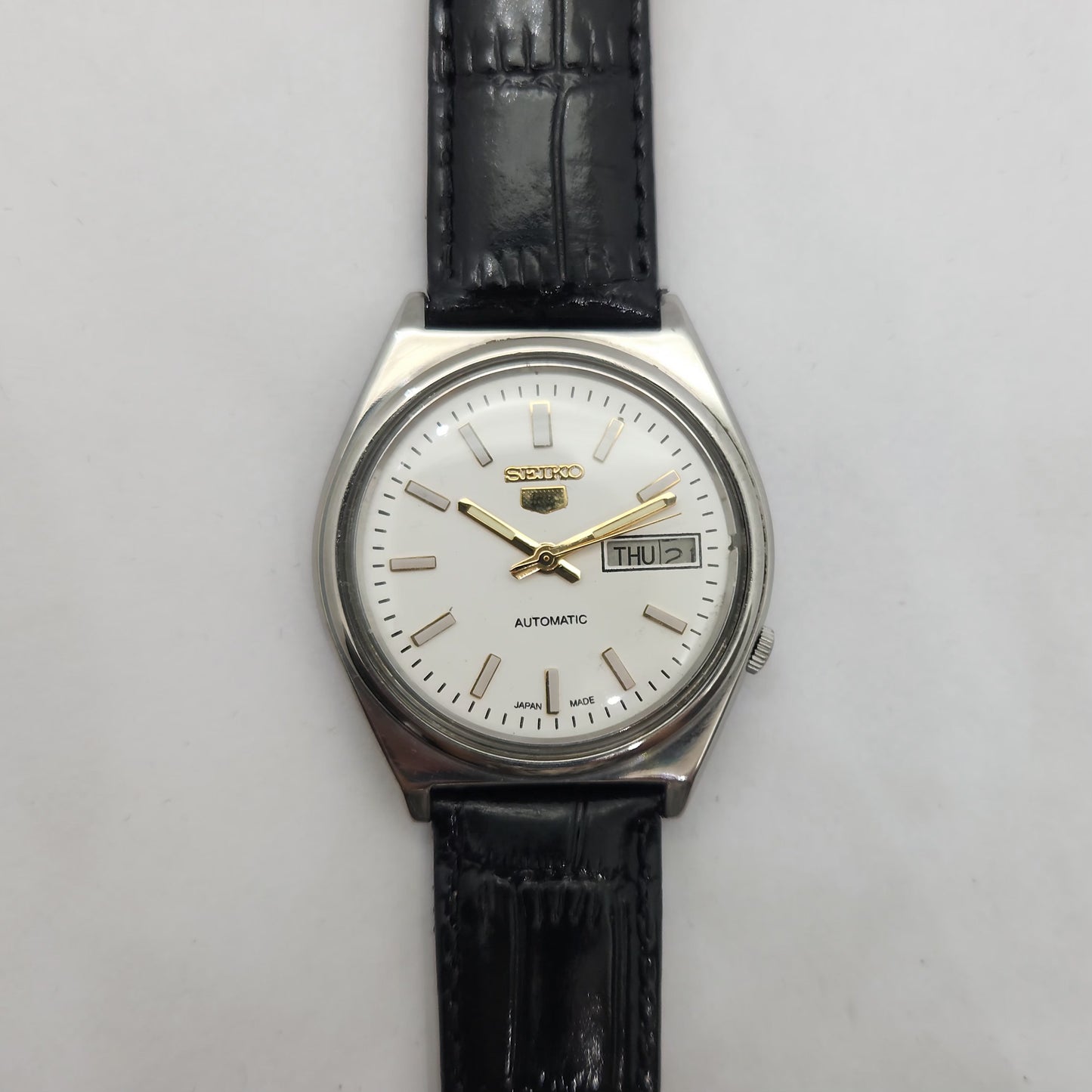 Vintage 1980 Original Seiko 5 Automatic 7009-3140 White face 17 Jewels Day-Date Japanese Men's Wrist Watch OG202