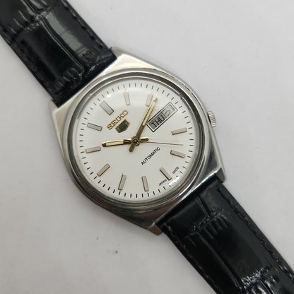 Vintage 1980 Original Seiko 5 Automatic 7009-3140 White face 17 Jewels Day-Date Japanese Men's Wrist Watch OG202