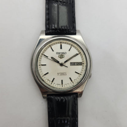 Vintage 1980 Original Seiko 5 Automatic 7009-3170 White face 21 Jewels Day-Date Japanese Men's Wrist Watch OG203