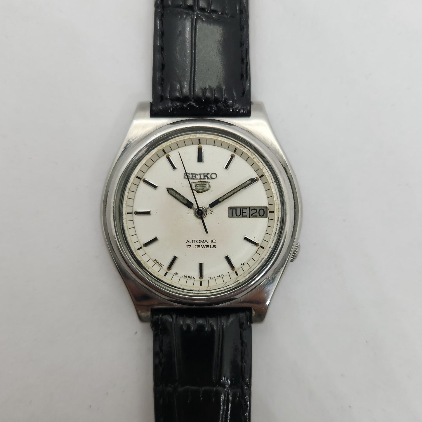 Vintage 1980 Original Seiko 5 Automatic 7009-3170 White face 21 Jewels Day-Date Japanese Men's Wrist Watch OG203