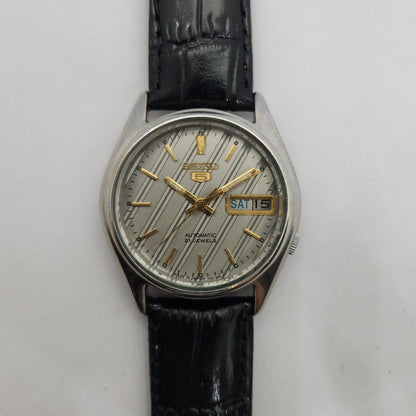 Vintage 1980 Original Seiko 5 Automatic 7019-6081 Grey face 21 Jewels Day-Date Japanese Men's Wrist Watch OG204