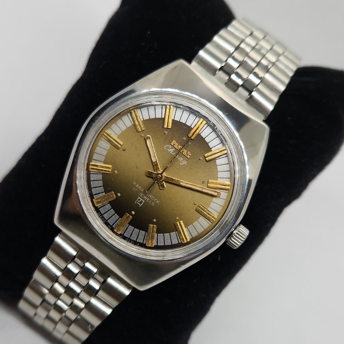 Vintage Original HMT Chirag Hand Winding 17 Jewels Brown Face Jubilee Bracelet Men's Wrist Watch OG206