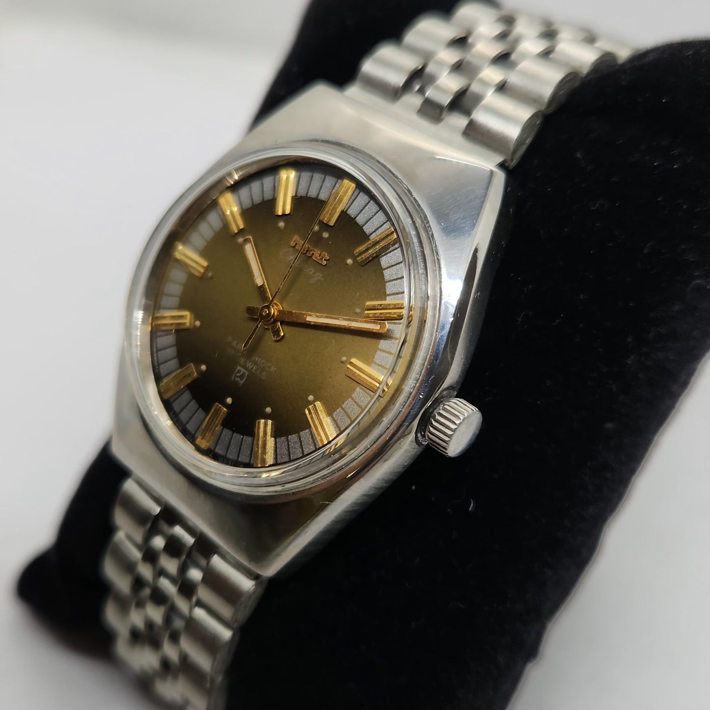 Vintage Original HMT Chirag Hand Winding 17 Jewels Brown Face Jubilee Bracelet Men's Wrist Watch OG206