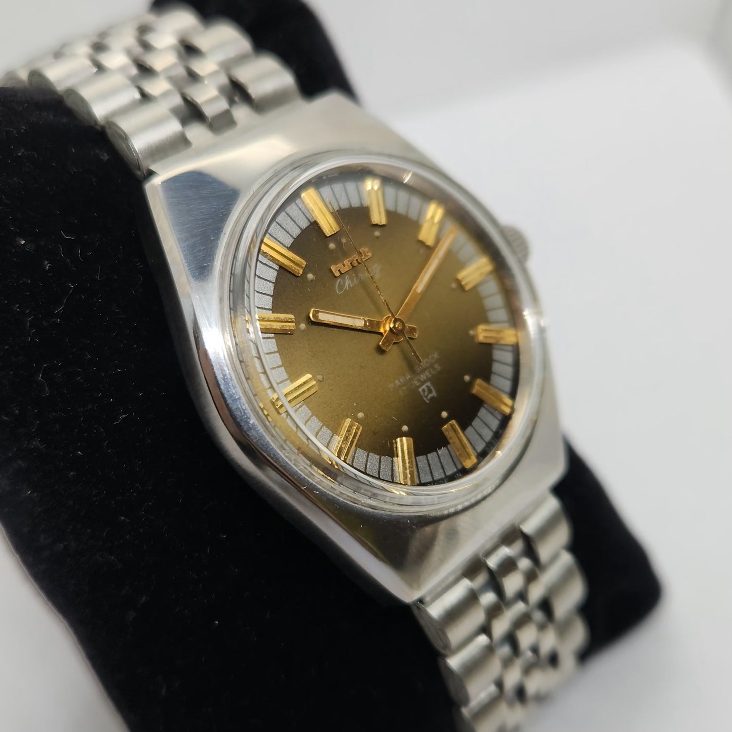Vintage Original HMT Chirag Hand Winding 17 Jewels Brown Face Jubilee Bracelet Men's Wrist Watch OG206