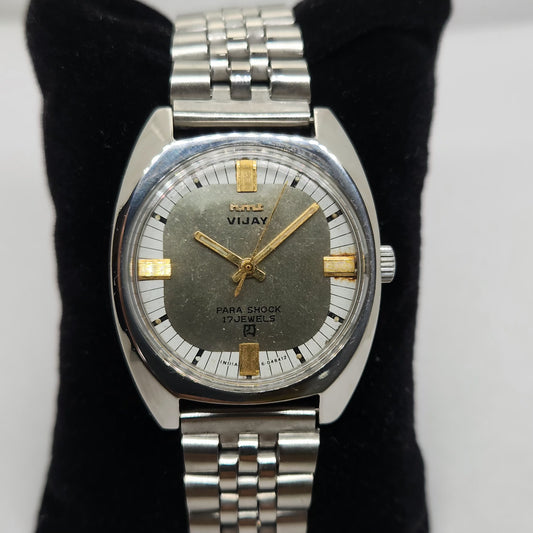Vintage Original HMT Vijay Hand Winding 17 Jewels Silver Face Jubilee Bracelet Men's Wrist Watch OG207