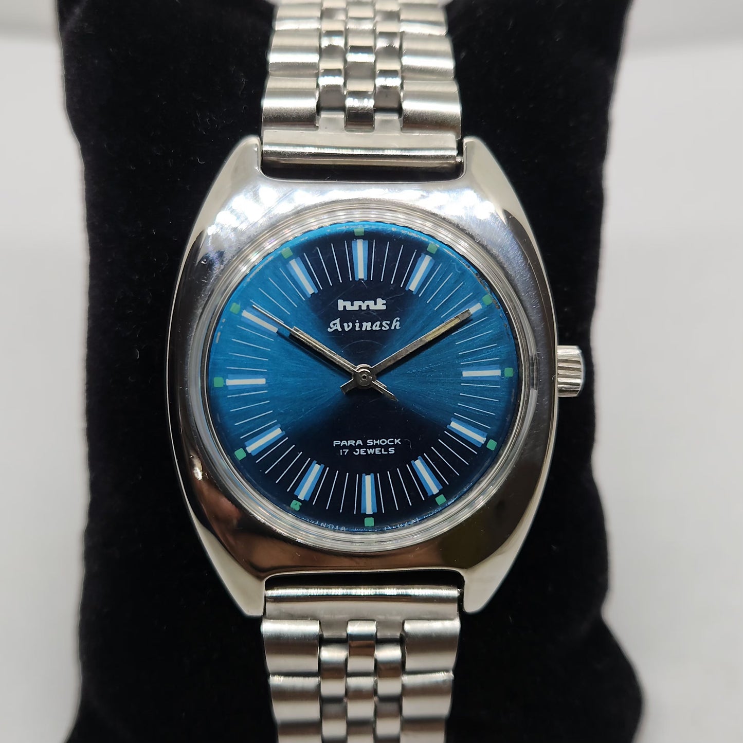 Vintage Original HMT Avinash Hand Winding 17 Jewels Blue Face Jubilee Bracelet Men's Wrist Watch OG208