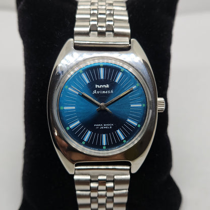 Vintage Original HMT Avinash Hand Winding 17 Jewels Blue Face Jubilee Bracelet Men's Wrist Watch OG208
