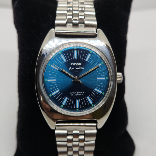 Vintage Original HMT Avinash Hand Winding 17 Jewels Blue Face Jubilee Bracelet Men's Wrist Watch OG208