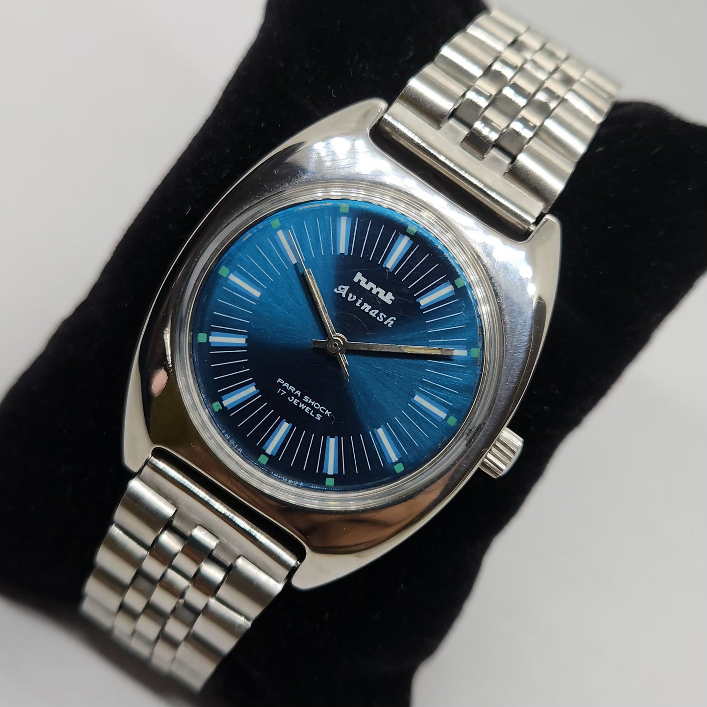 Vintage Original HMT Avinash Hand Winding 17 Jewels Blue Face Jubilee Bracelet Men's Wrist Watch OG208