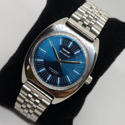 Vintage Original HMT Avinash Hand Winding 17 Jewels Blue Face Jubilee Bracelet Men's Wrist Watch OG208