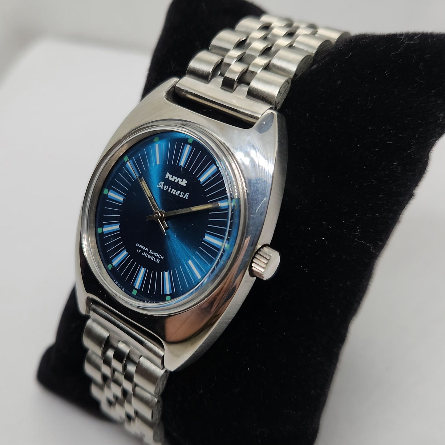 Vintage Original HMT Avinash Hand Winding 17 Jewels Blue Face Jubilee Bracelet Men's Wrist Watch OG208