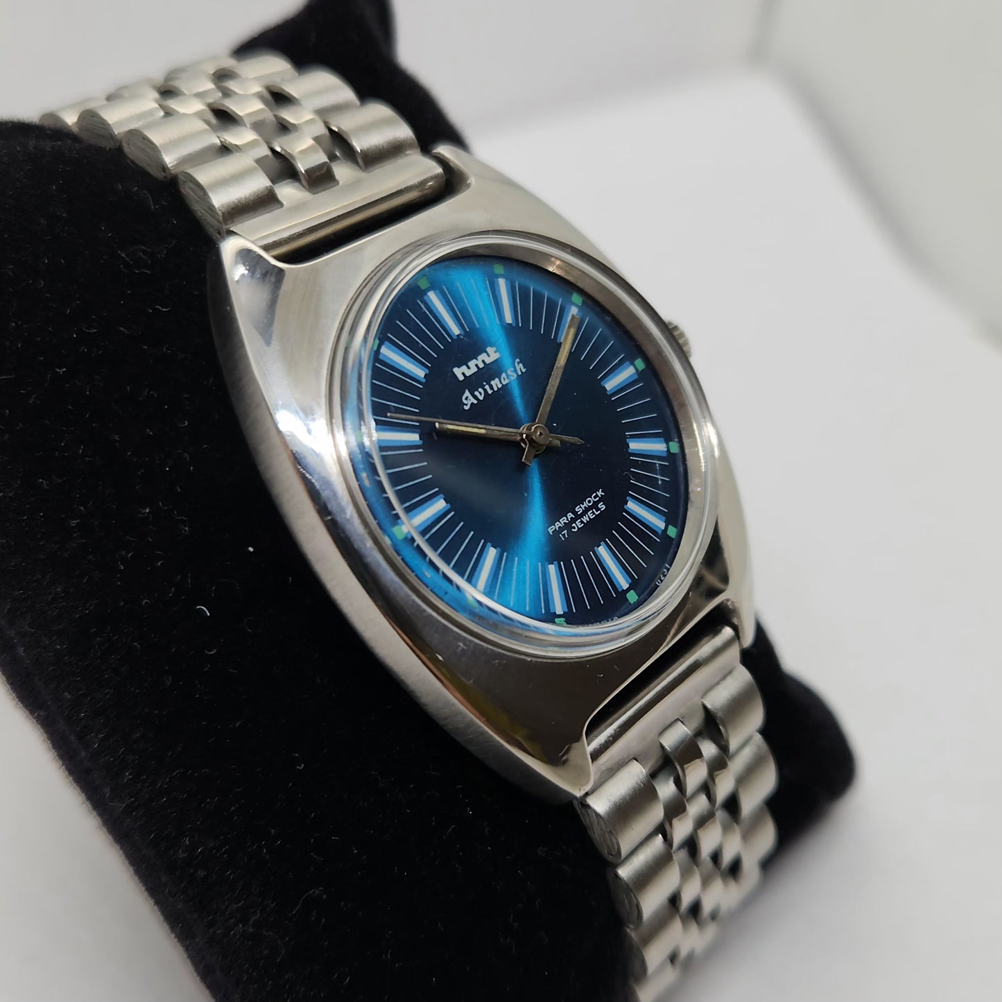Vintage Original HMT Avinash Hand Winding 17 Jewels Blue Face Jubilee Bracelet Men's Wrist Watch OG208