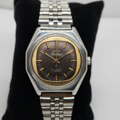 Vintage Original HMT Chethan Hand Winding 17 Jewels Brown Face Jubilee Bracelet Men's Wrist Watch OG210