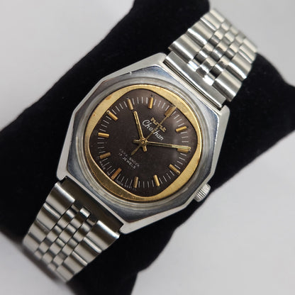 Vintage Original HMT Chethan Hand Winding 17 Jewels Brown Face Jubilee Bracelet Men's Wrist Watch OG210